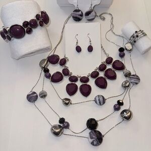 Purple and Silver Tone Fashion Jewelry Bundle